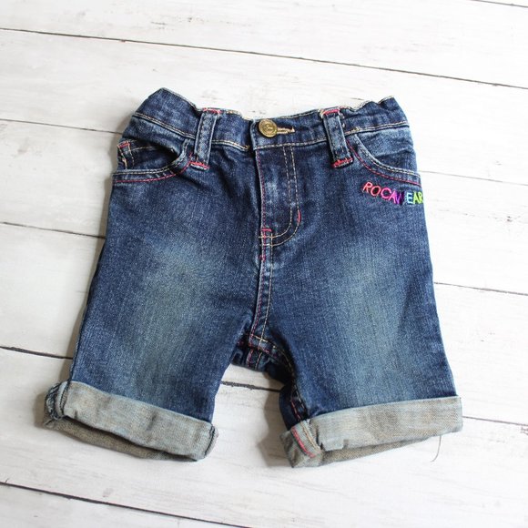 Rocawear Baby Girl's Denim Blue Jean Bermuda Shorts 18 Months Embroidered - Picture 1 of 6